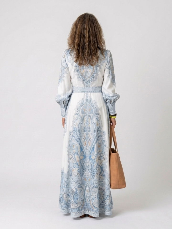 Sierra | High Neck Printed Long Sleeve Maxi Dress