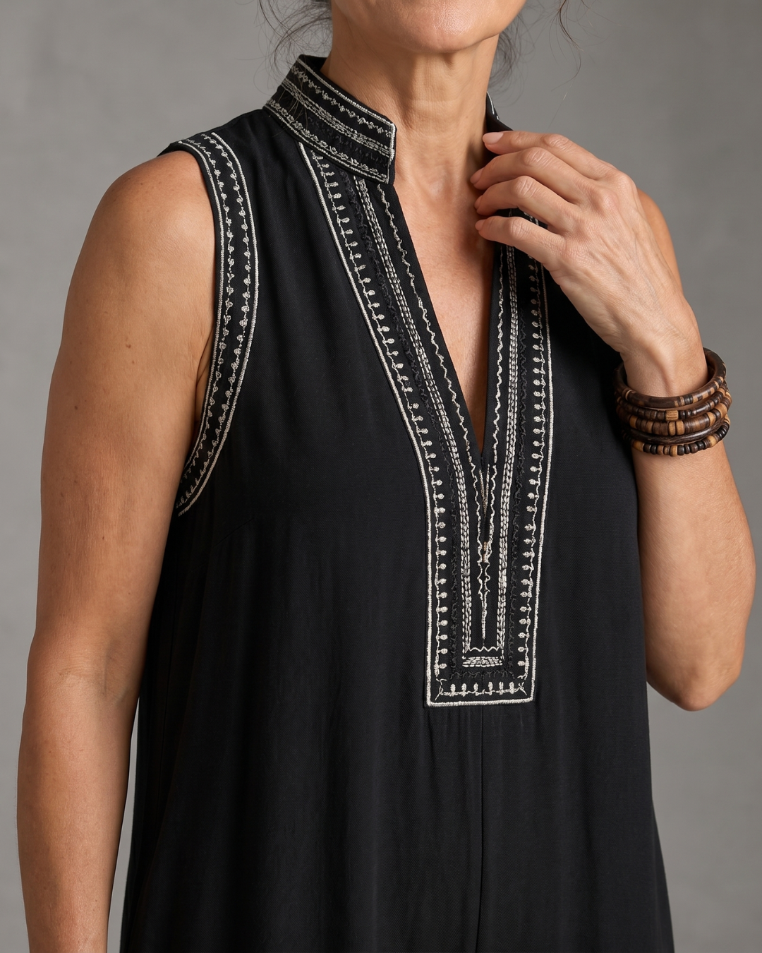 Velmira | Embroidered V-Neck Sleeveless Wide Leg Jumpsuit