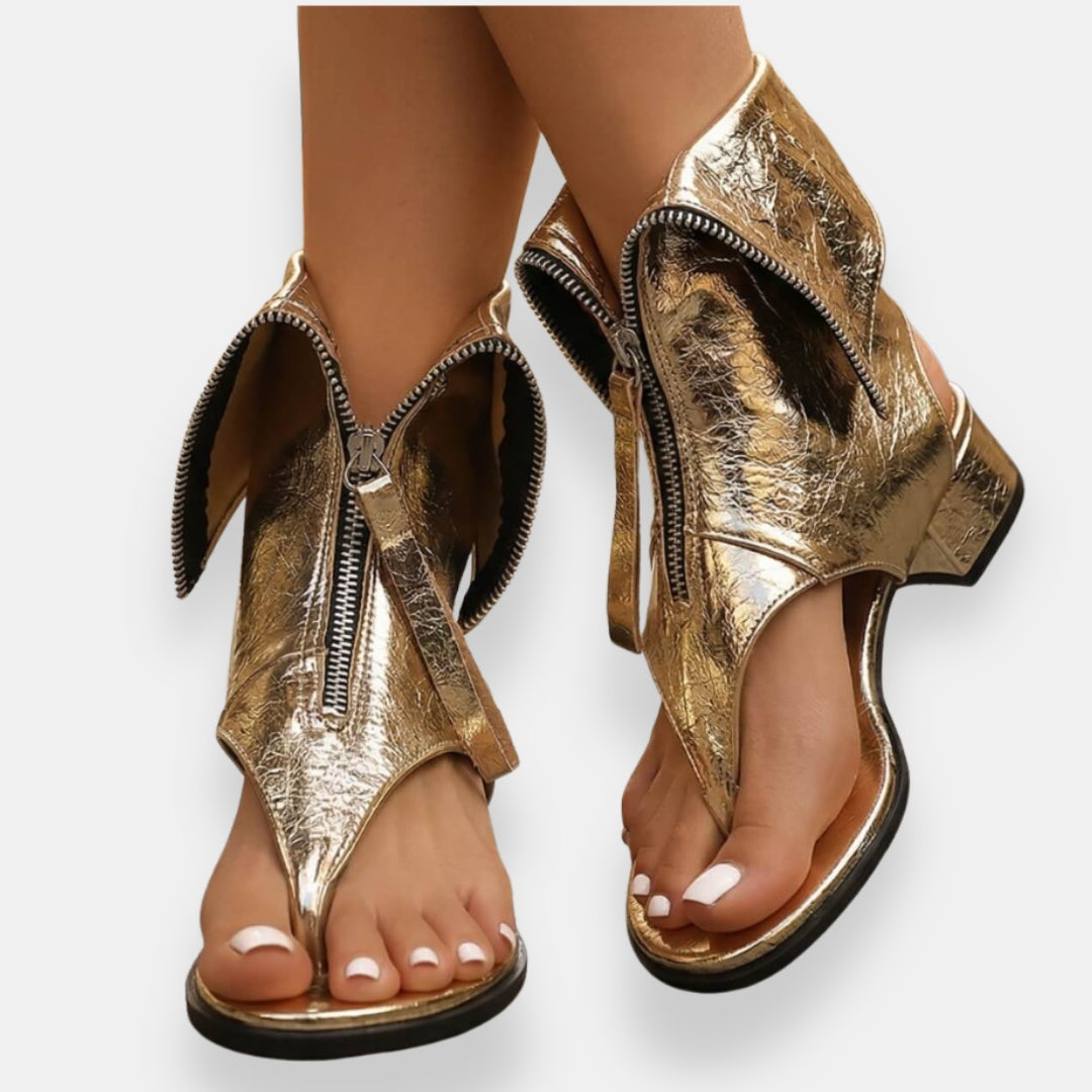 Nicole | Metallic Zip-Up Sandals