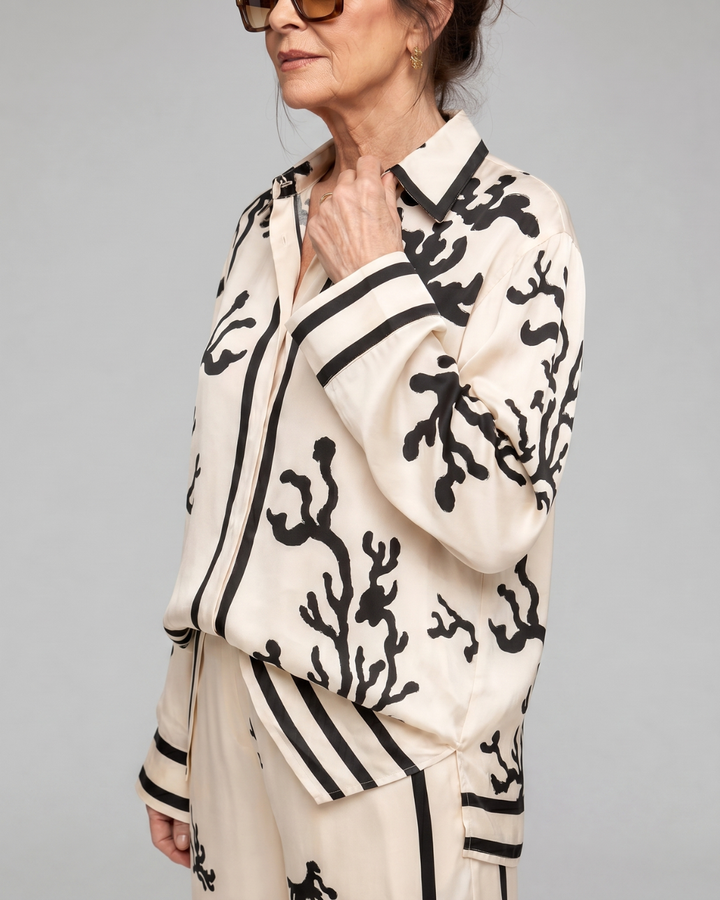 Omeni | Abstract Coastal Print Shirt And Wide Leg Pants Set
