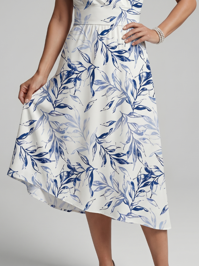 Kael | V-Neck Soft Botanical Print Midi Dress