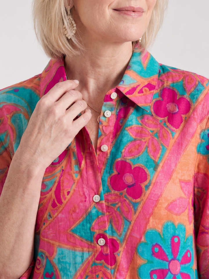 Klera | Printed Button Front Collared Midi Dress