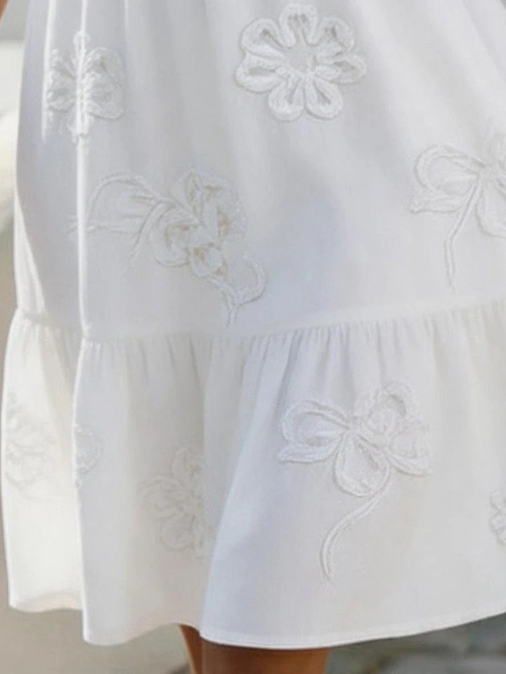 Melina | Embroidered Ruffle V-Neck Midi Dress