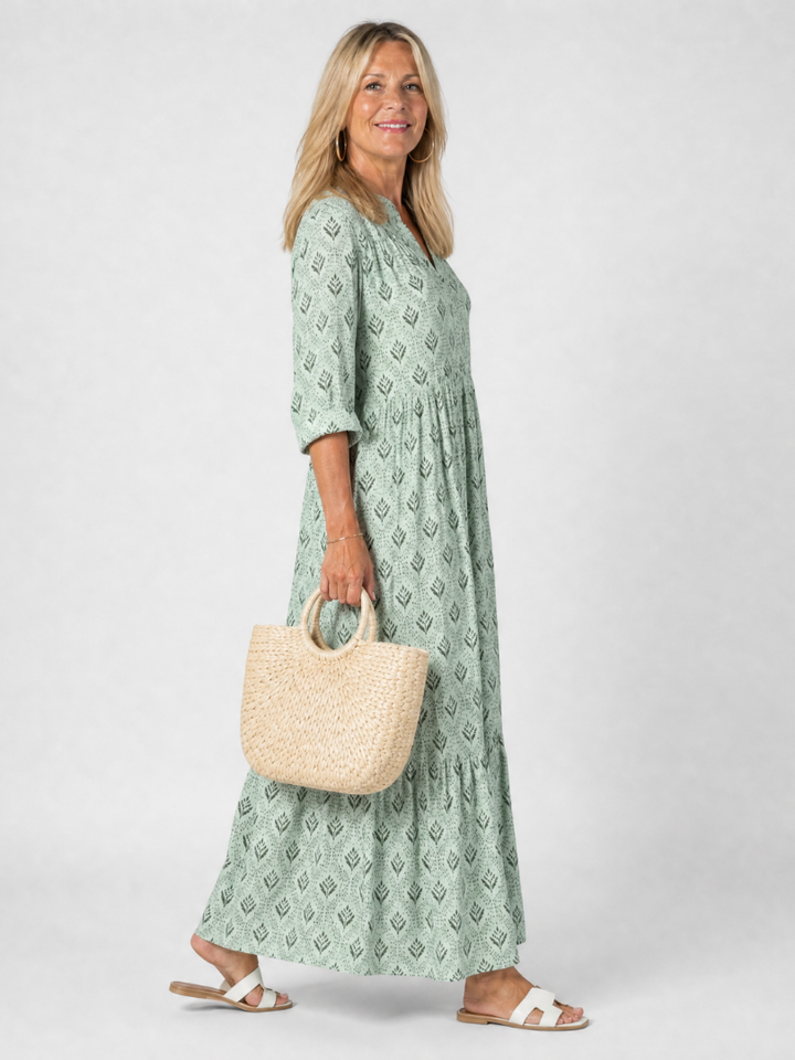 Zirelle | Printed Roll Sleeve Maxi Dress