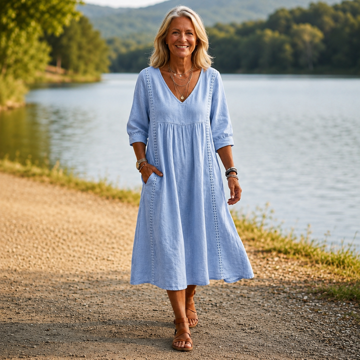 Amanda | Graceful V-Neck Midi Dress