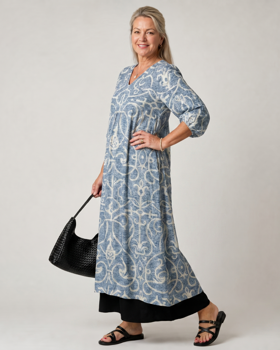Lumera | Vintage Scroll Print Soft Drape Midi Dress
