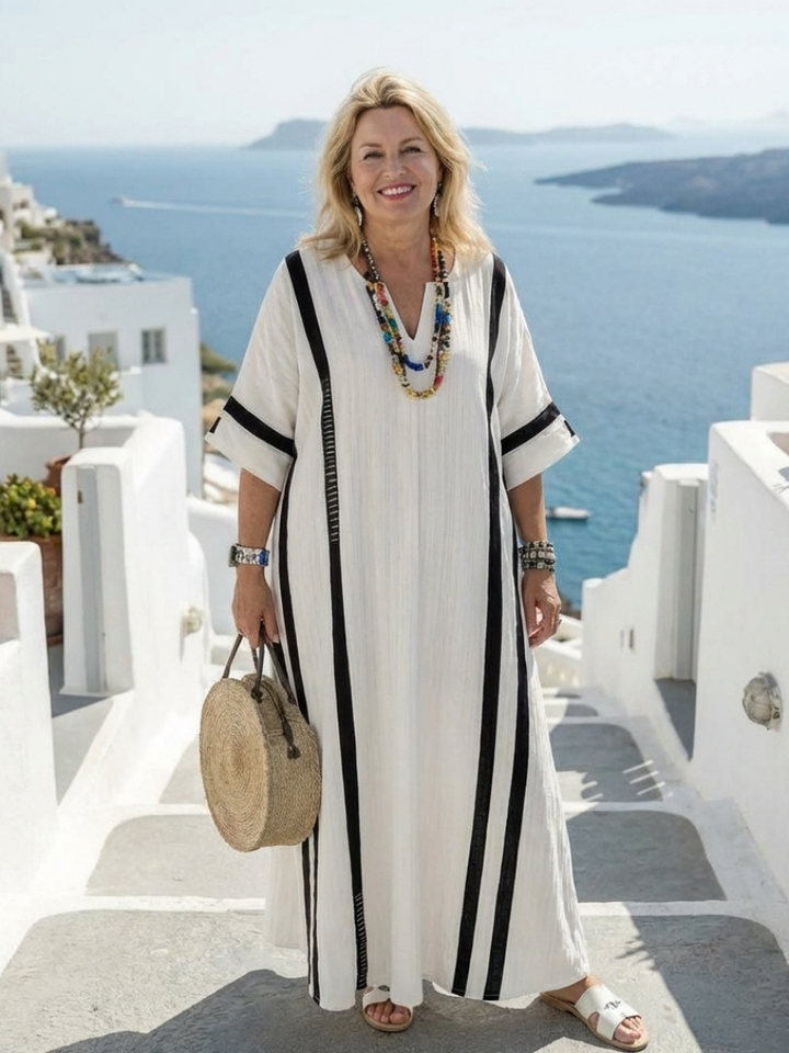 Elvienne | Short Sleeve Colour Block Striped Maxi Dress