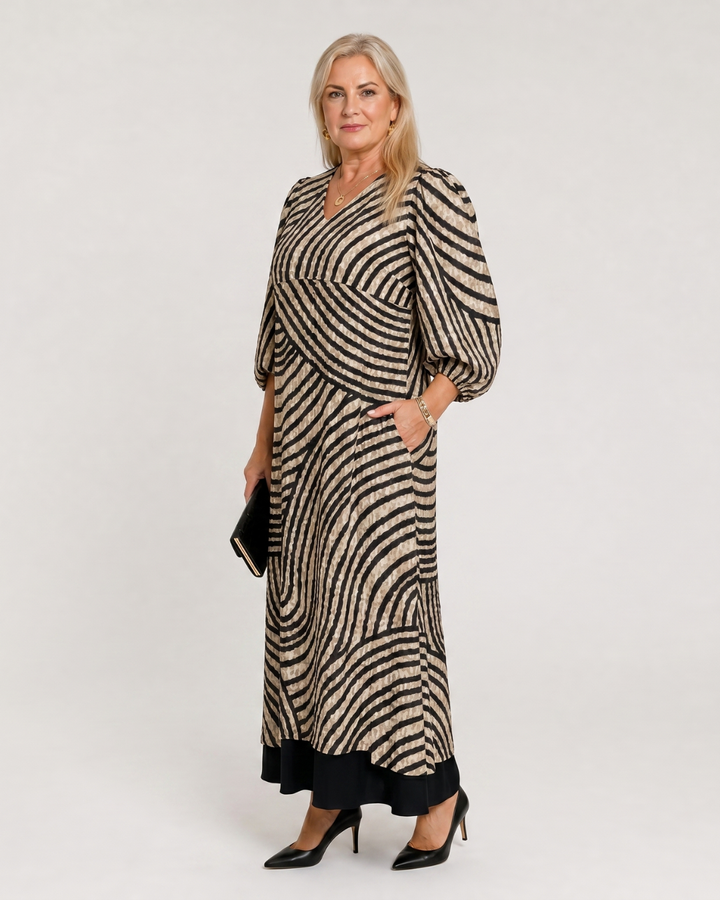 Vimera | Abstract Wave Print Casual Pocket Midi Dress
