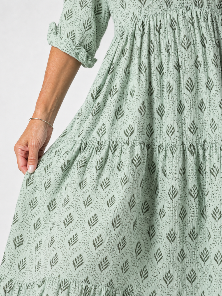 Zirelle | Printed Roll Sleeve Maxi Dress