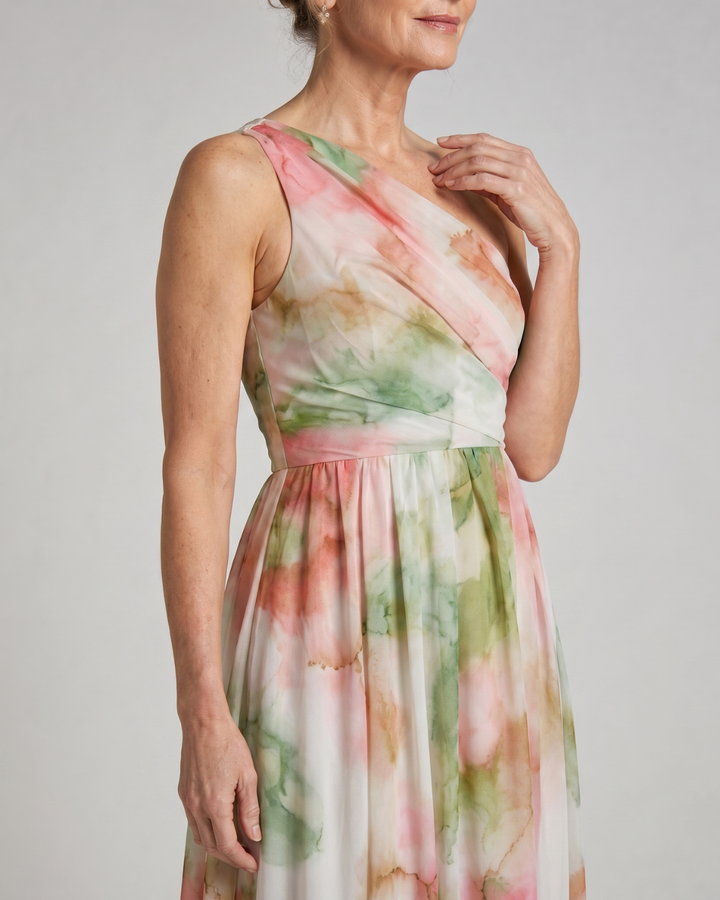Olene | Watercolor One Shoulder Flowing Maxi Dress