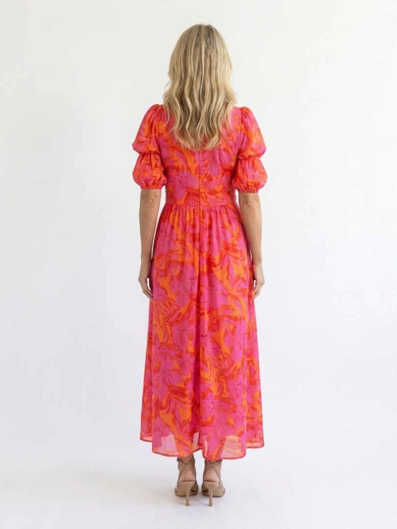 Willow | Floral V-Neck Puff Sleeve Midi Dress