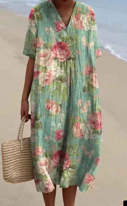 Margaret | Vibrant Floral Garden Print Flowy Dress