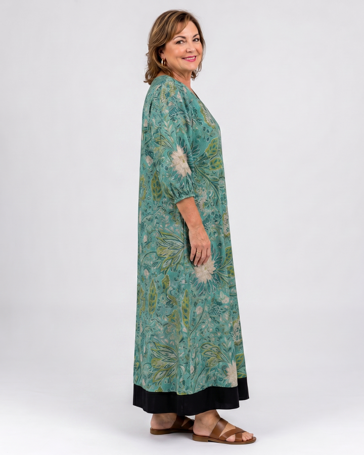Siseman | Botanical Vine Print Relaxed Pocket Midi Dress