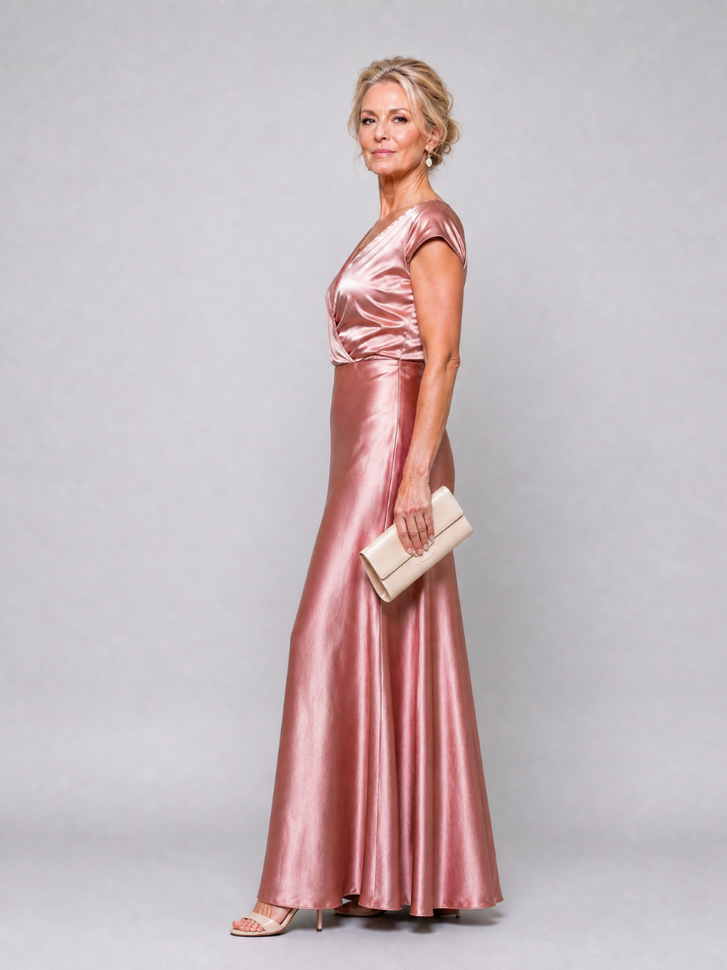 Samouse Cap Sleeve Wrap Bodice Maxi Dress