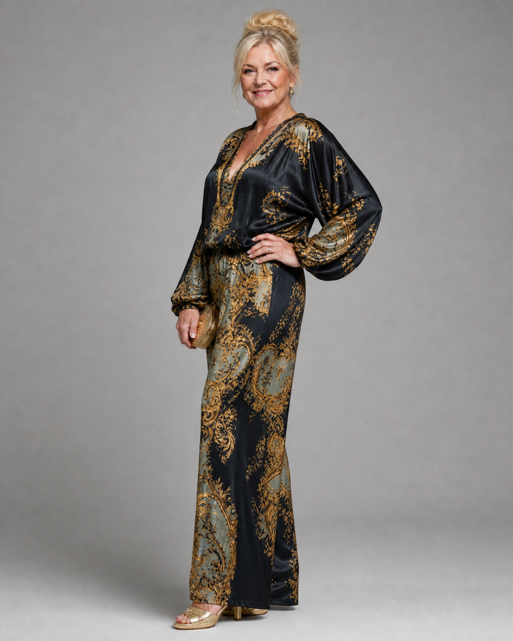 Valoria | Baroque Print Blouse And Wide Leg Pants Set