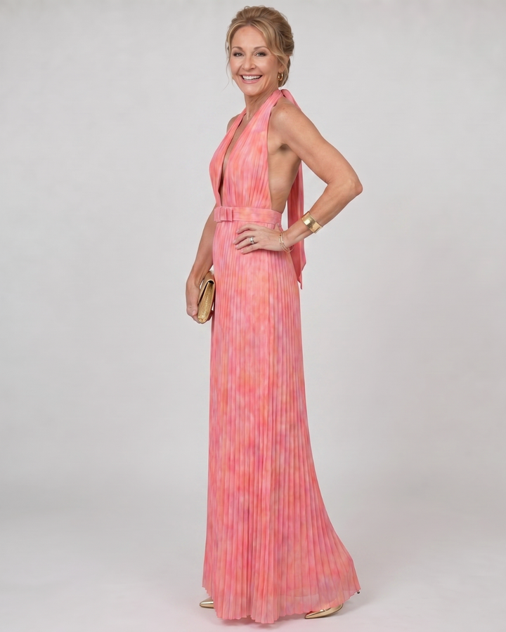 Serah | Pleated Halter Neck Sleeveless Maxi Dress