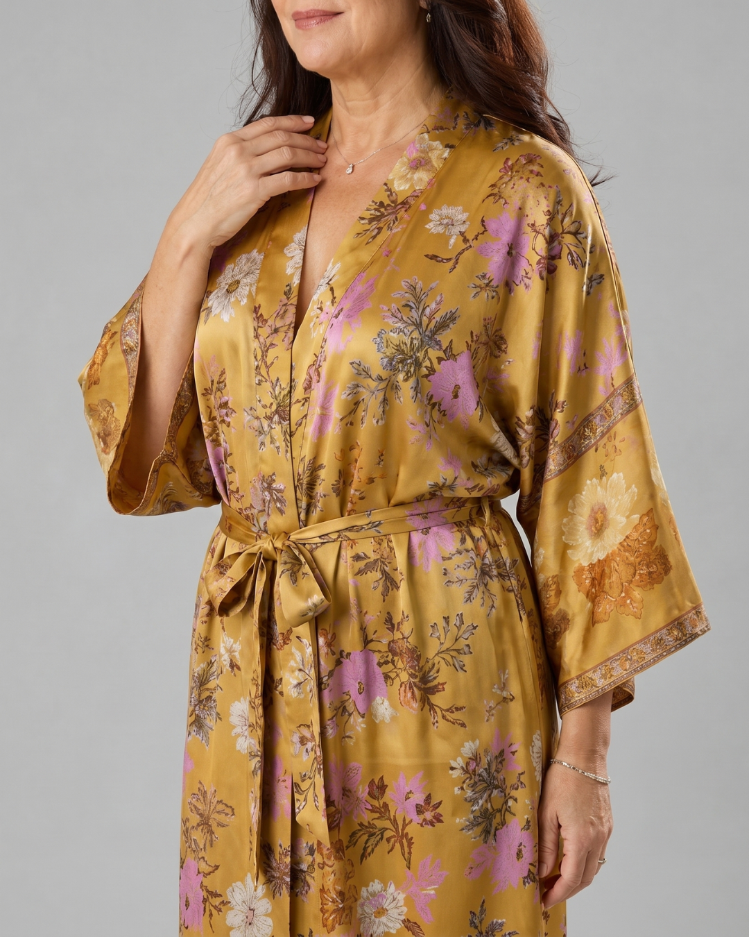 Miralyn | Floral Satin Wrap Lounge Robe