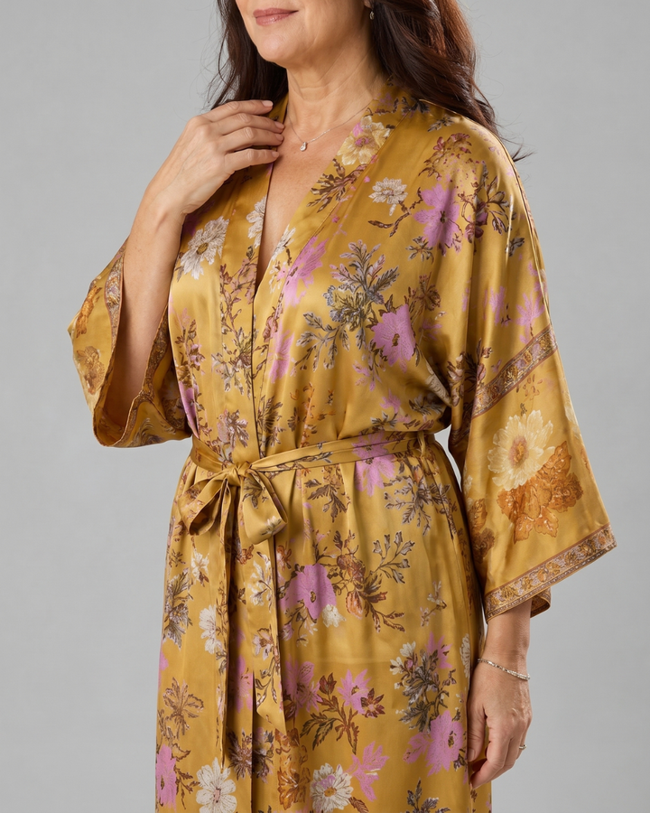 Miralyn | Floral Satin Wrap Lounge Robe