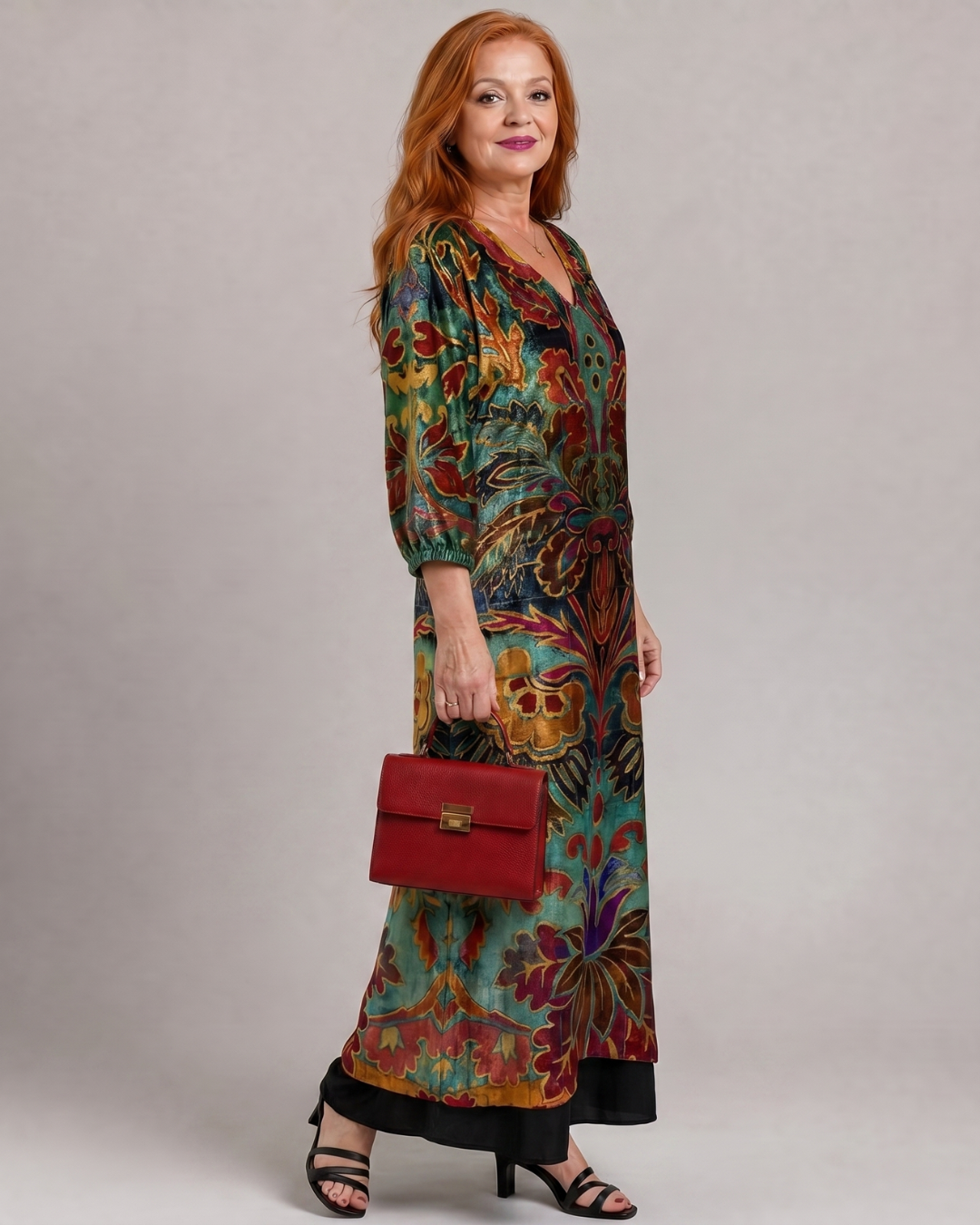 Valmira | Ornate Bohemian Print Loose Fit Midi Dress
