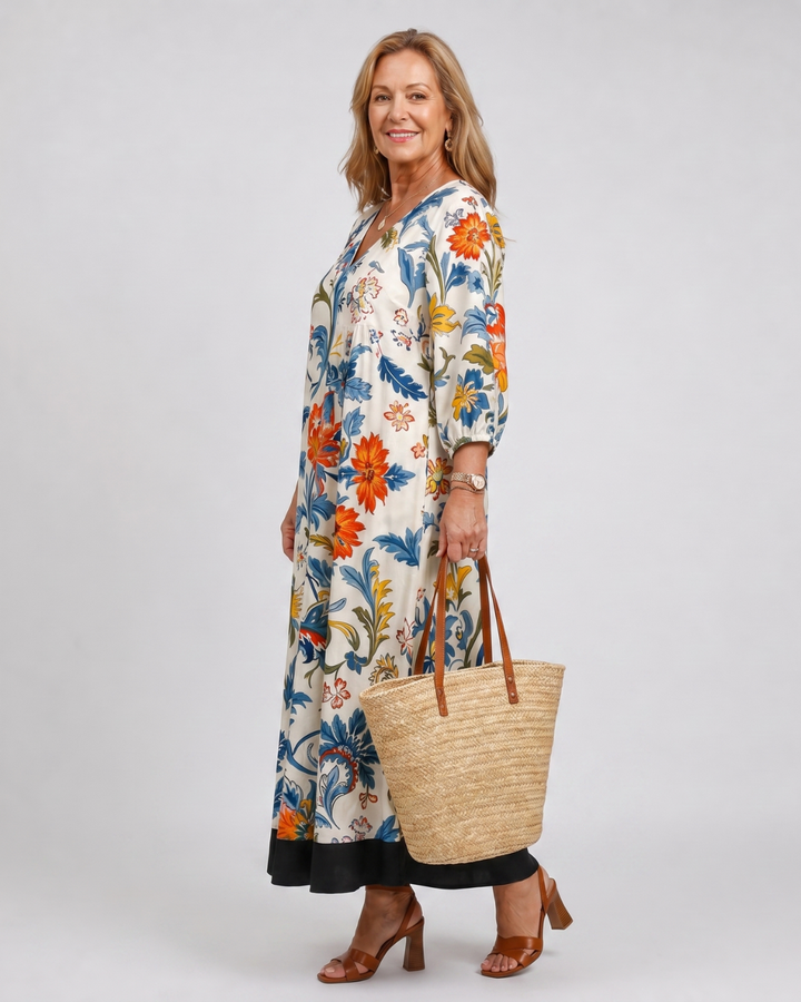 Avenelle | Botanical Scroll Print Everyday Pocket Midi Dress