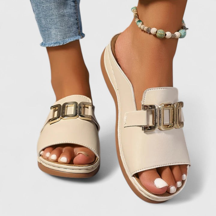 Solene | Buckle Accent Comfort Slide Sandals