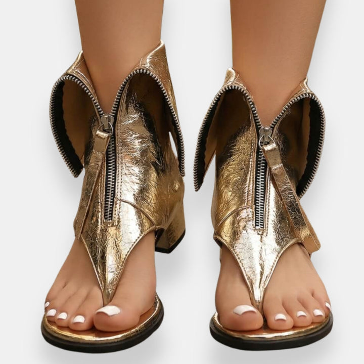 Nicole | Metallic Zip-Up Sandals