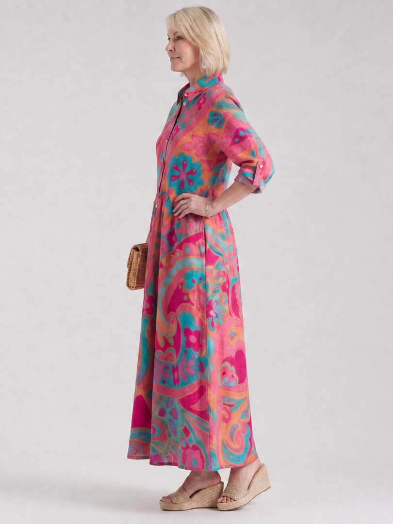 Klera | Printed Button Front Collared Midi Dress