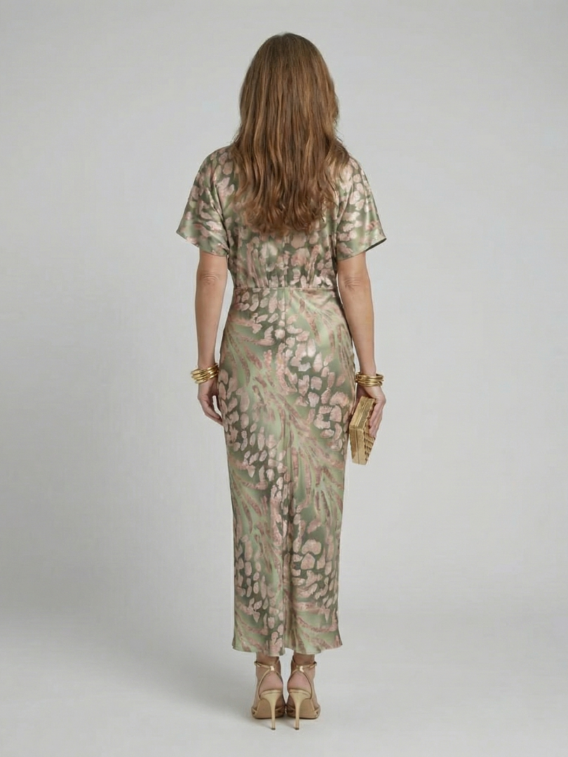 Charlotte | Abstract Print V-Neck Twist Waist Midi Dress