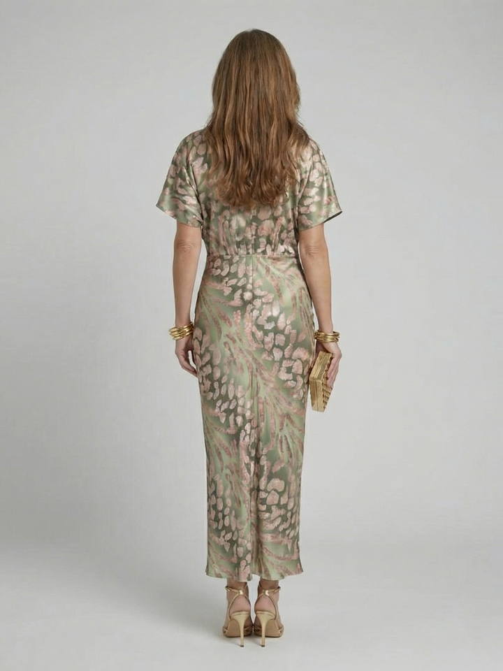 Charlotte | Abstract Print V-Neck Twist Waist Midi Dress