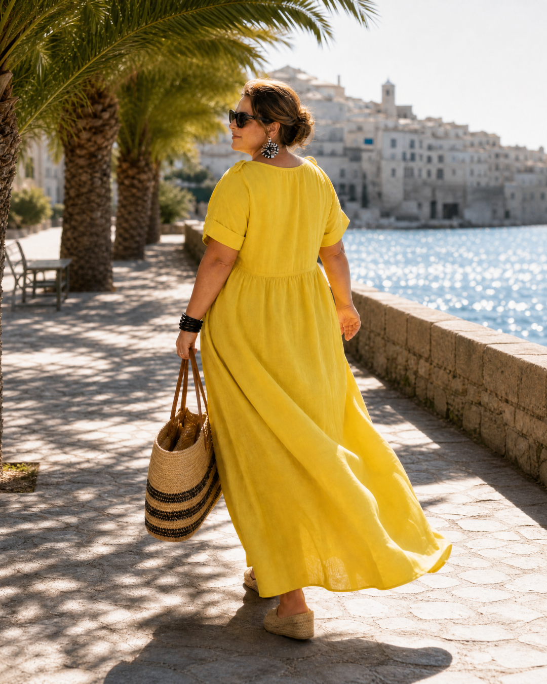 Zomla | Textured V-Neck Short Sleeve Flowing Midi Dress