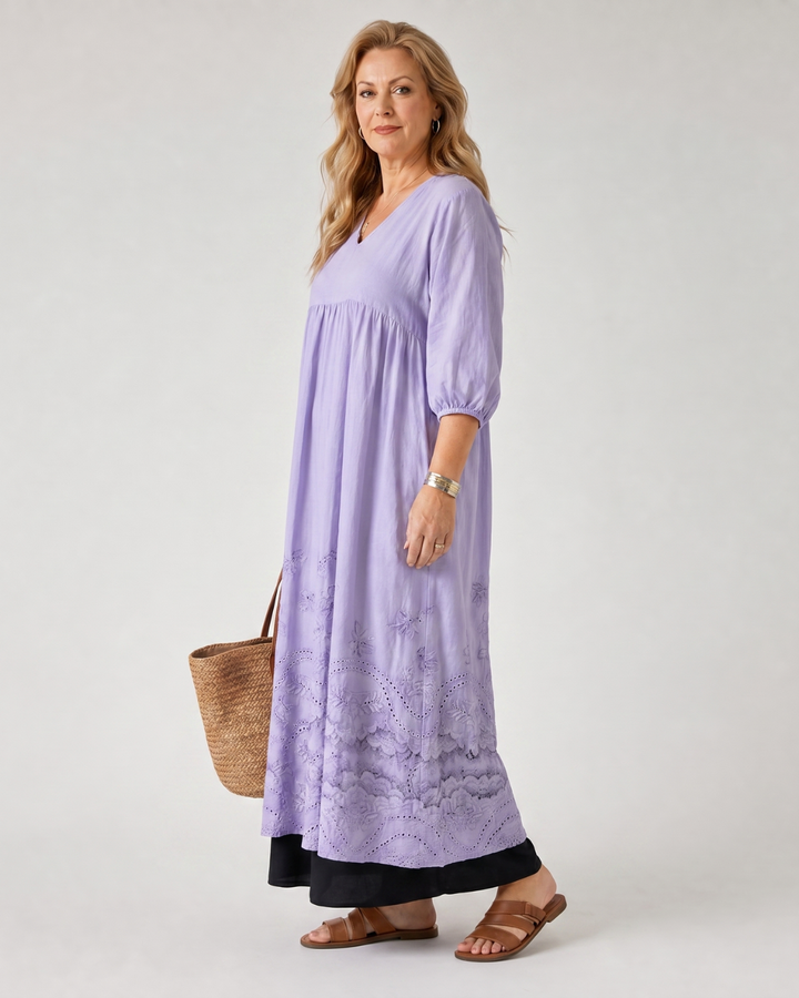 Evelene | Embroidered Hem Everyday Pocket Midi Dress