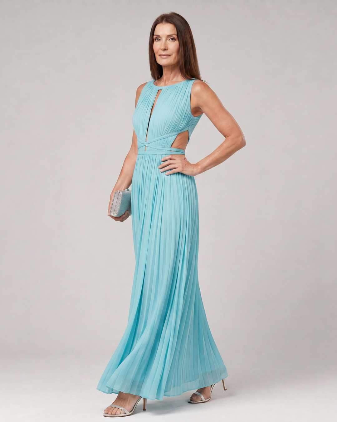 Aeqem | Pleated Sleeveless Keyhole Neck Maxi Dress