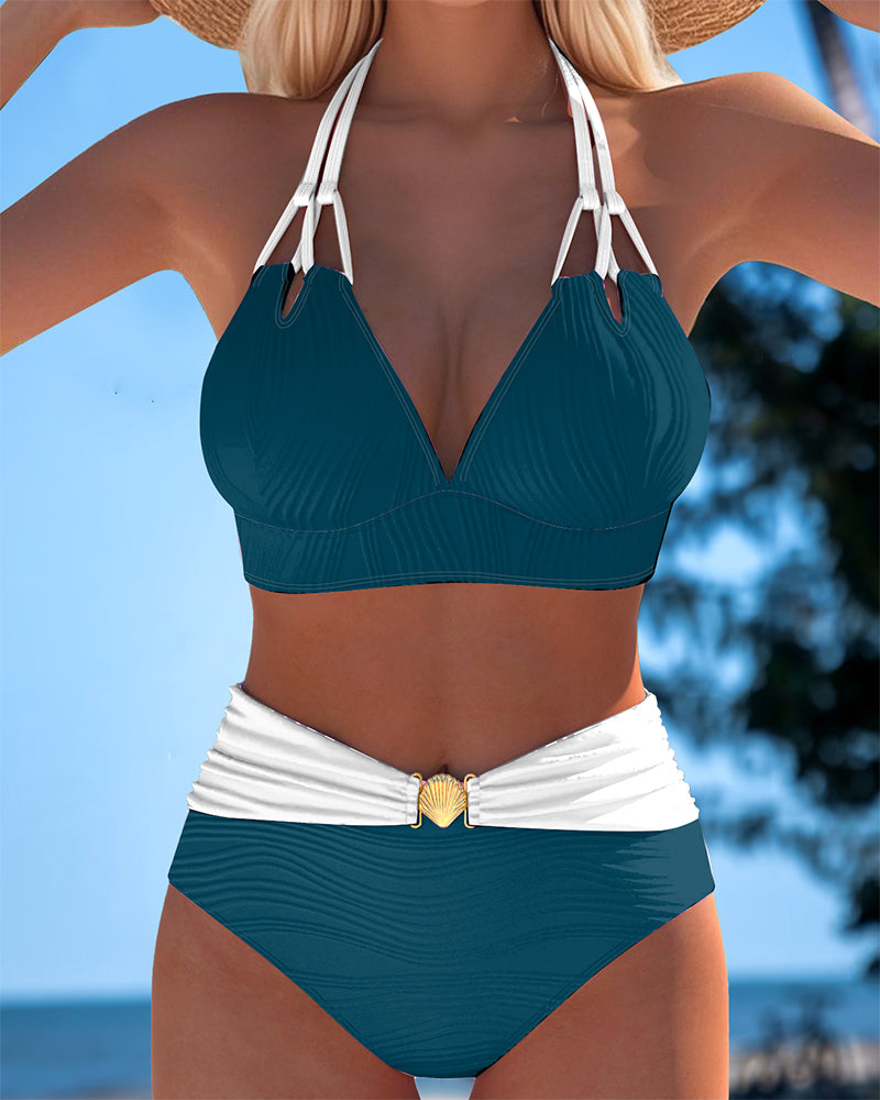 Lily | High Waisted Double Strap Swimsuit with Contrast Colour