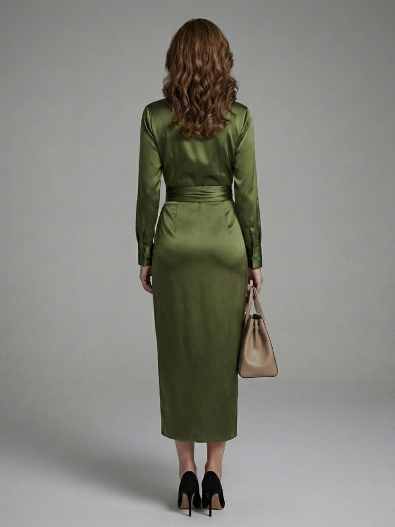 Odessa | Long Sleeve Collared Wrap Midi Dress