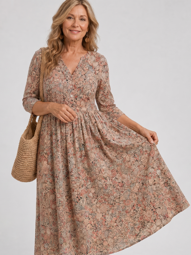 Picao | Vintage Front Three Quarter Sleeve Midi Dress