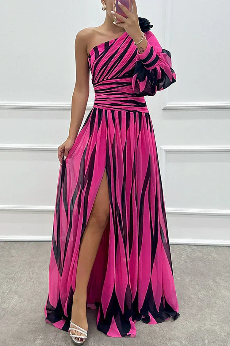 Pearl | Elegant Striped Maxi Dress with One Shoulder