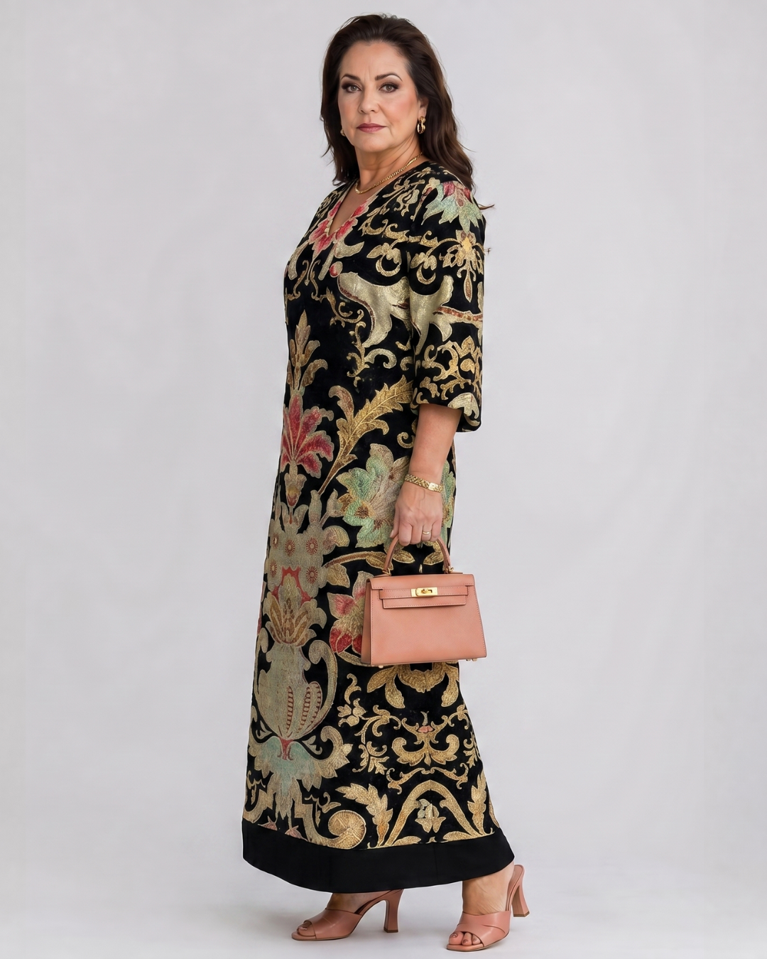 Thymera | Vivid Vintage Pattern Pocket Detail Midi Dress