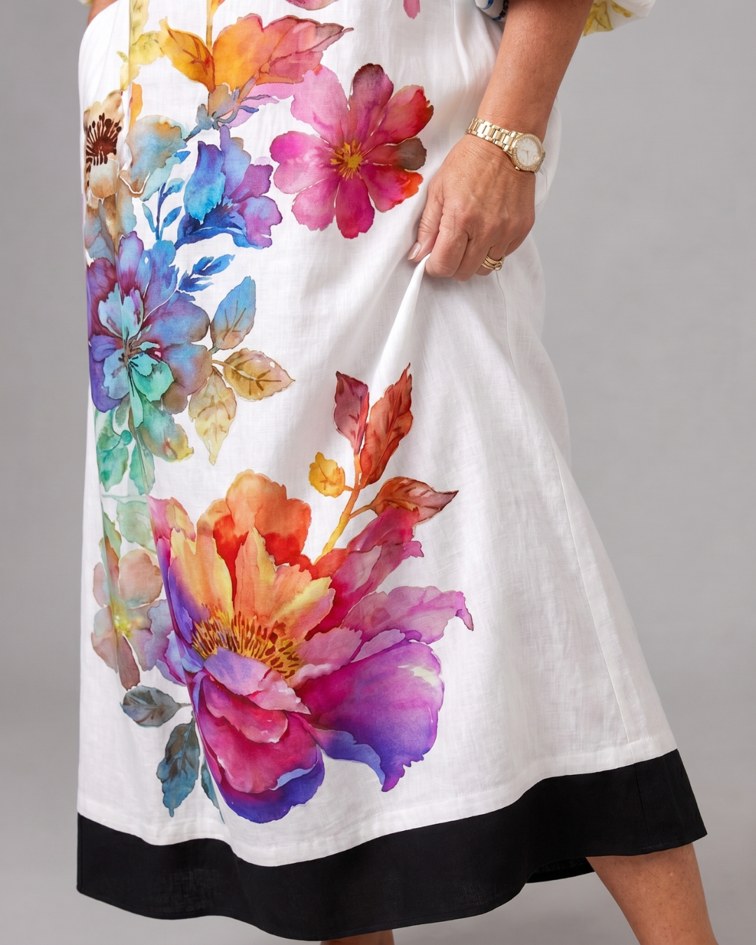 Florienne | Watercolor Bloom Print Flowing Pocket Midi Dress