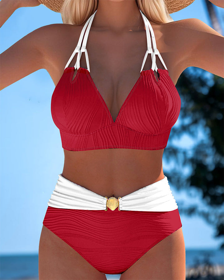 Lily | High Waisted Double Strap Swimsuit with Contrast Colour