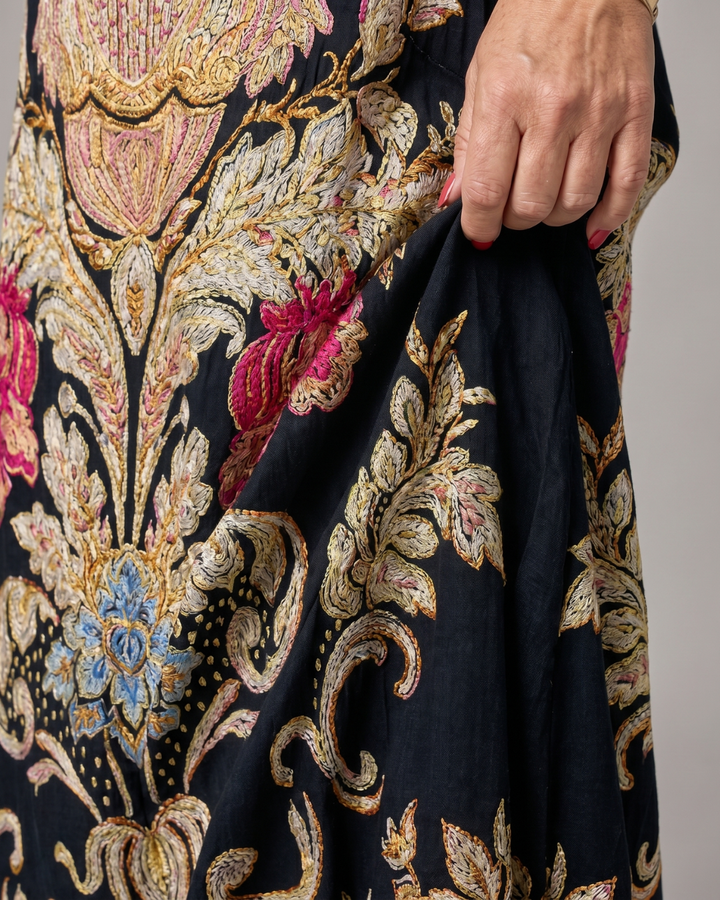 Evarose | Ornate Vintage Print Three Quarter Sleeve Midi Dress