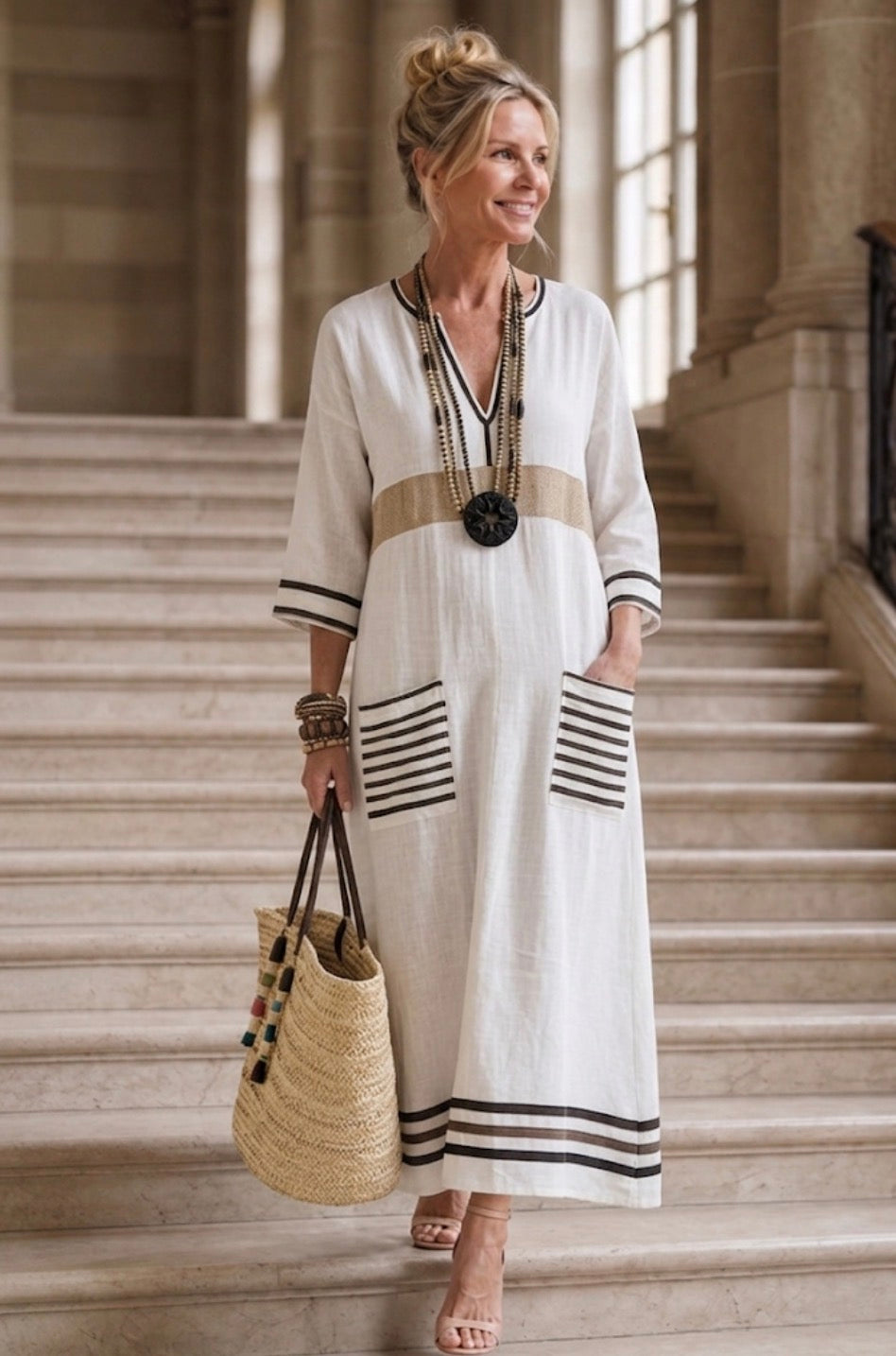 Noemi | V-Neck Half Sleeve Pocket Maxi Dress