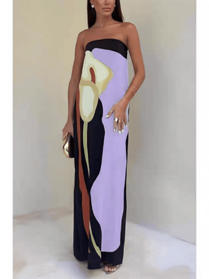Joan | Coastal Chic Strapless Printed Maxi Party Dress
