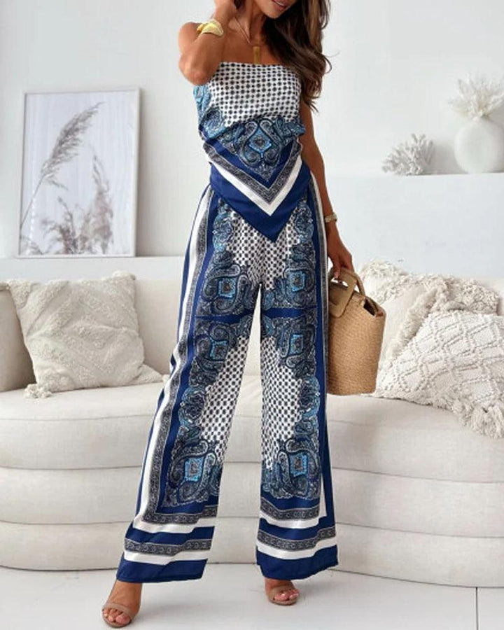 Helen | Vacation Ready Stylish Lace-Up Vest &amp; Pants Two-Piece Set Dress