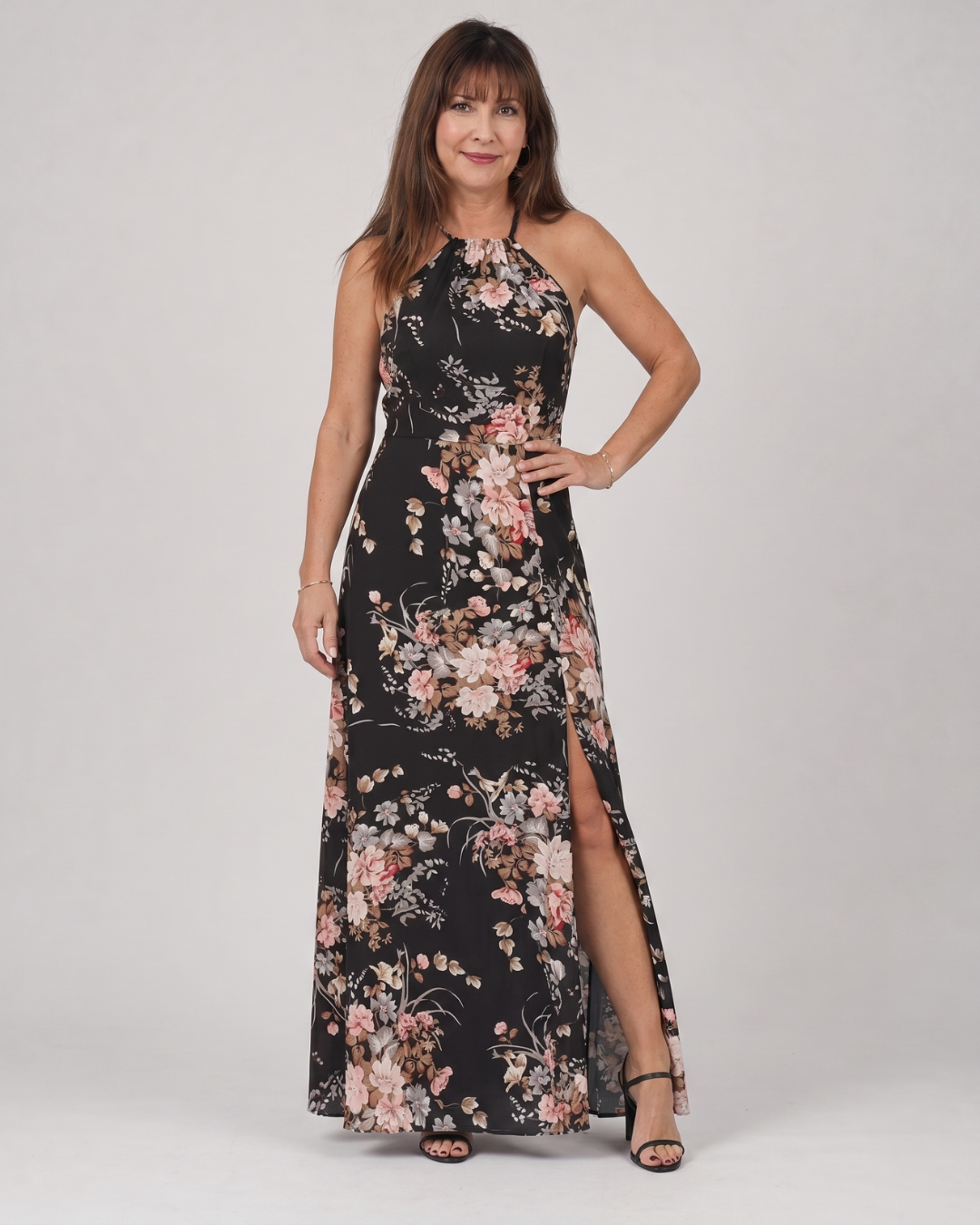 Loliane | Floral Halter Neck Side Slit Midi Dress