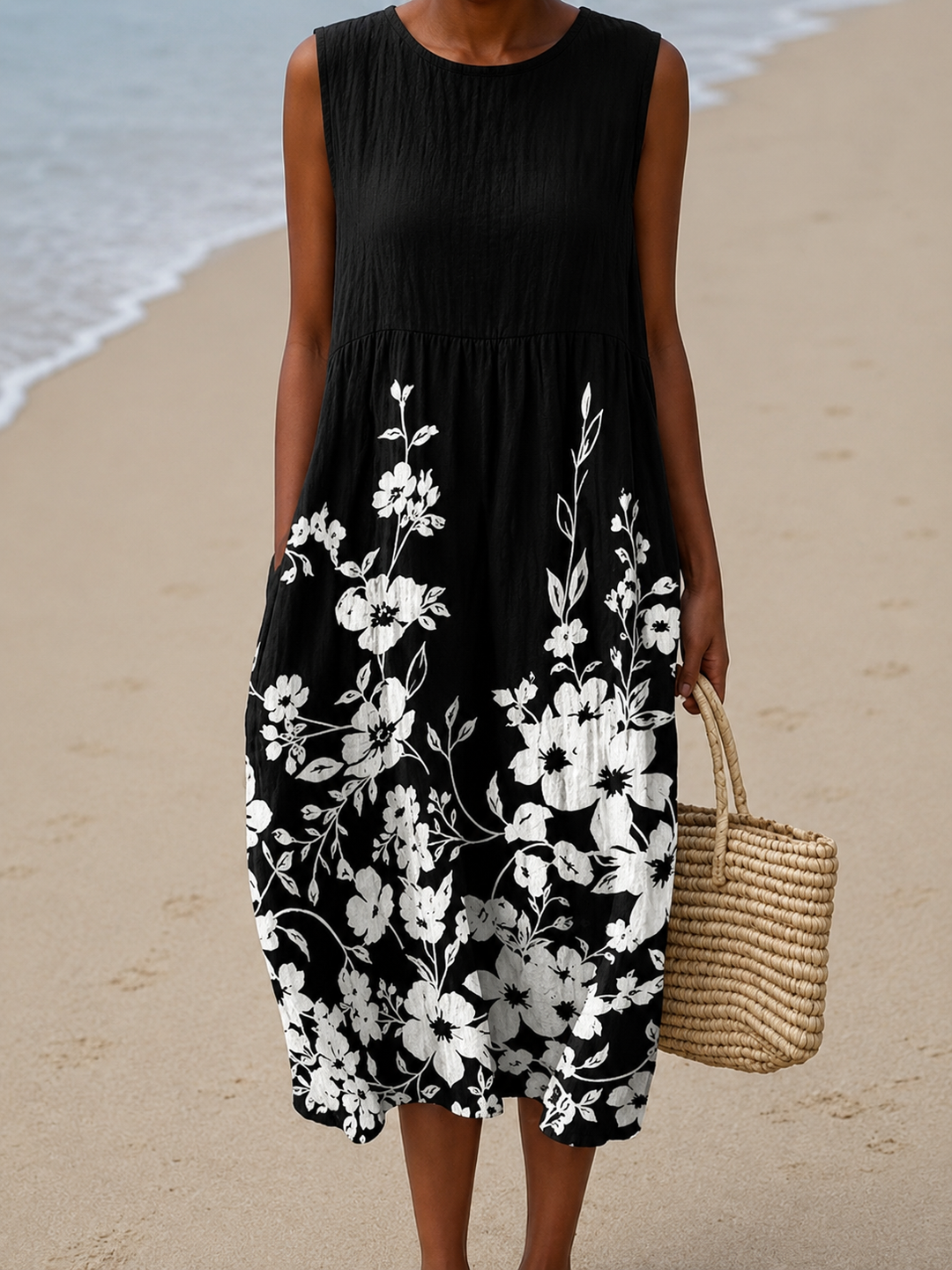 Chloe | Sleeveless Printed Midi Casual Dress