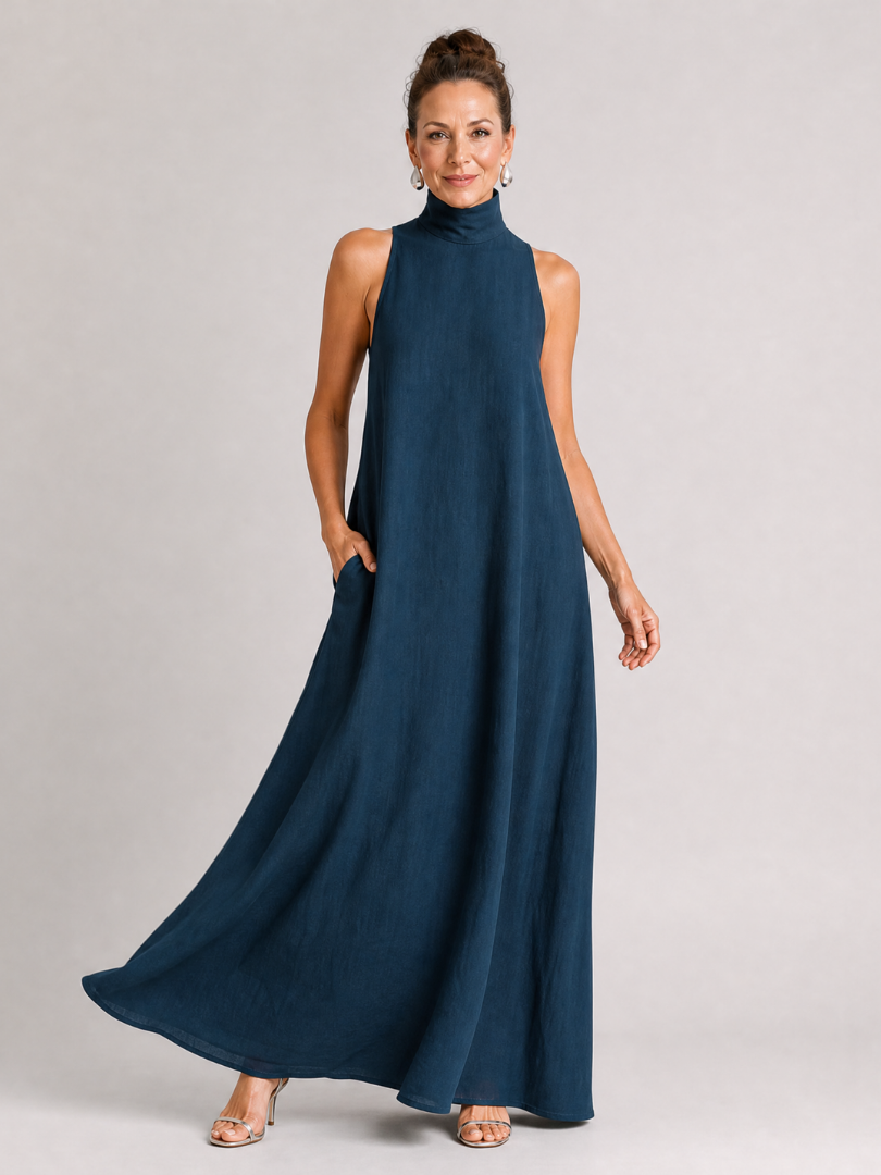 Serephine | Sleeveless Mock Neck Pocket Maxi Dress