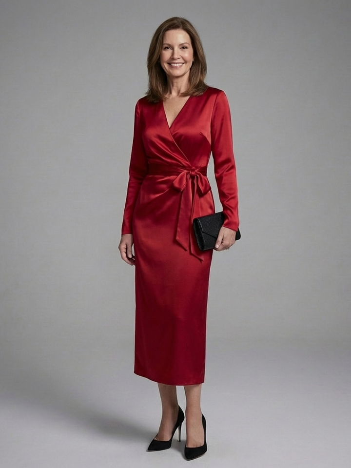 Alouette | Long Sleeve Wrap Tie Midi Dress
