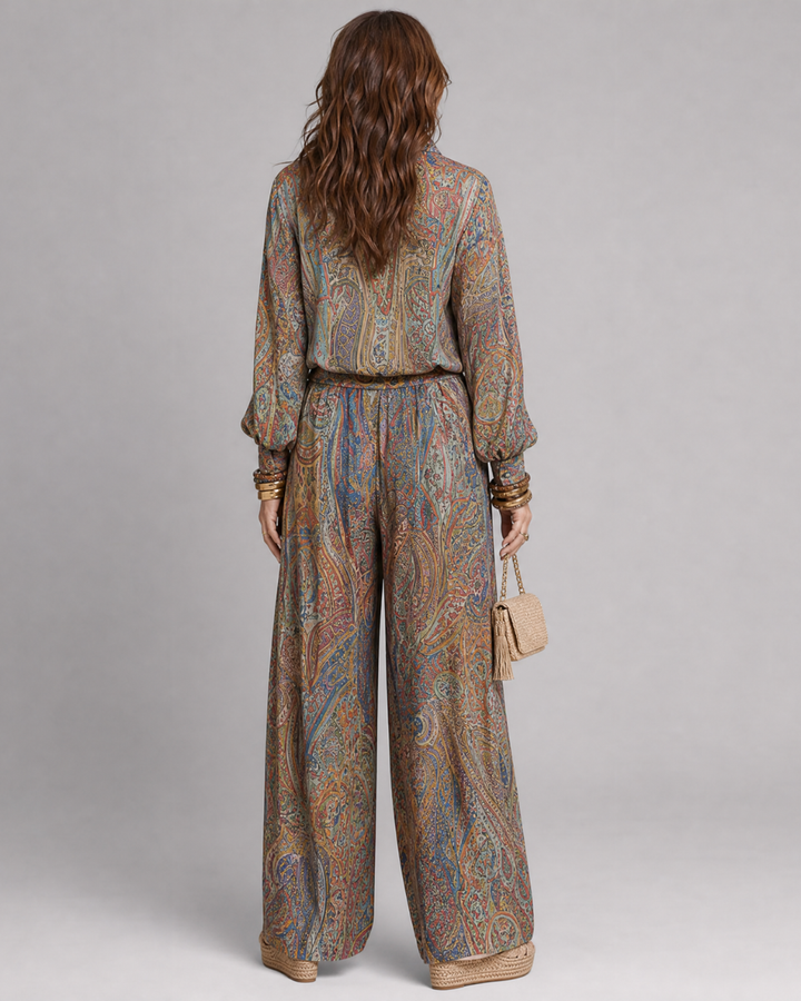 Virezza | Ornate Paisley Print Blouse And Wide Leg Pants Set