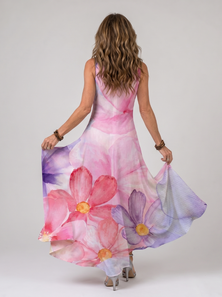 Nemen | Watercolor Flower Sleeveless Flowing Midi Dress