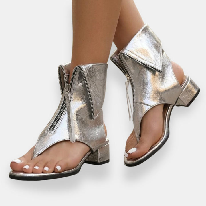 Nicole | Metallic Zip-Up Sandals